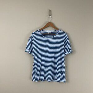 Frame Rolled Sleeve Organic Linen Stripe Tee in Jet Stream Size Medium